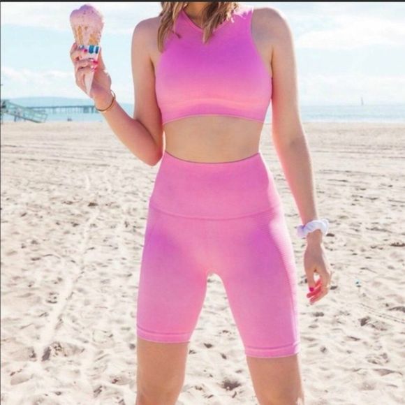 Vita LA Hot Pink High Waisted Stretch Biker Shorts - Picture 2 of 7